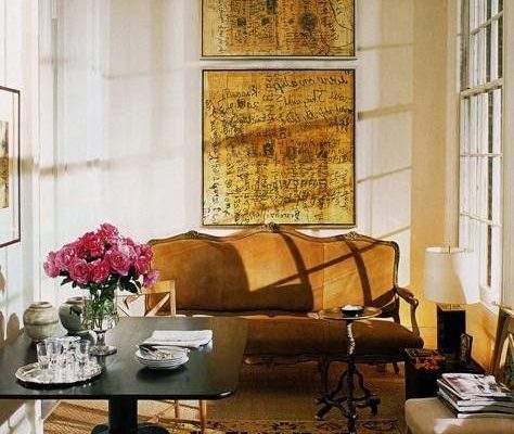 Sitting area in light fall colors of whites and russets