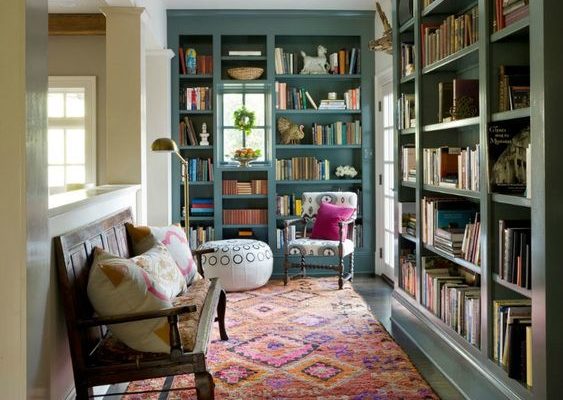 Built in book shelves and reading nook.