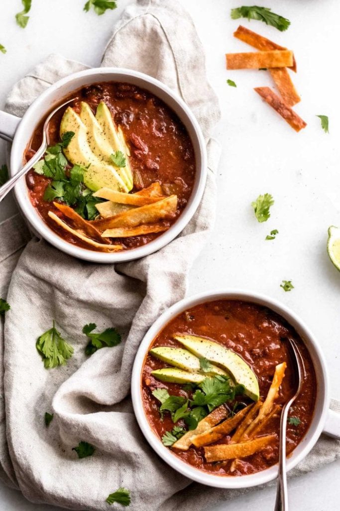 Healthy, vegan tortilla soup