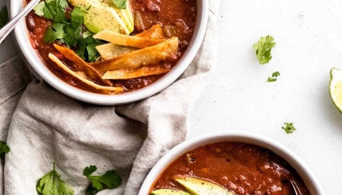Healthy, vegan tortilla soup
