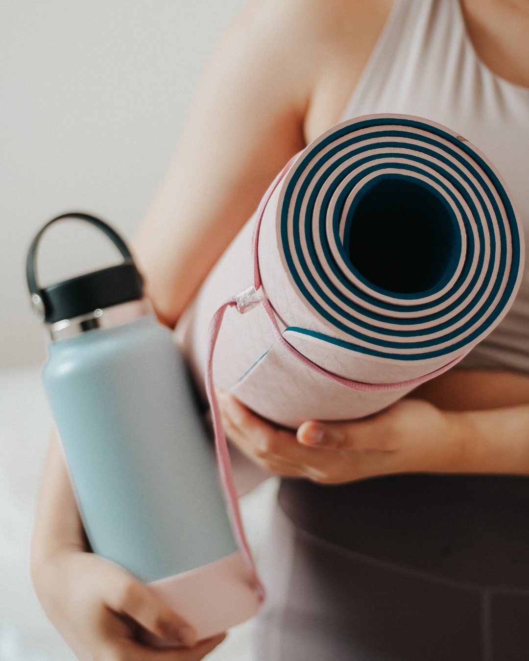 Yoga mate and hydro flask: tools for taking charge of your own health.